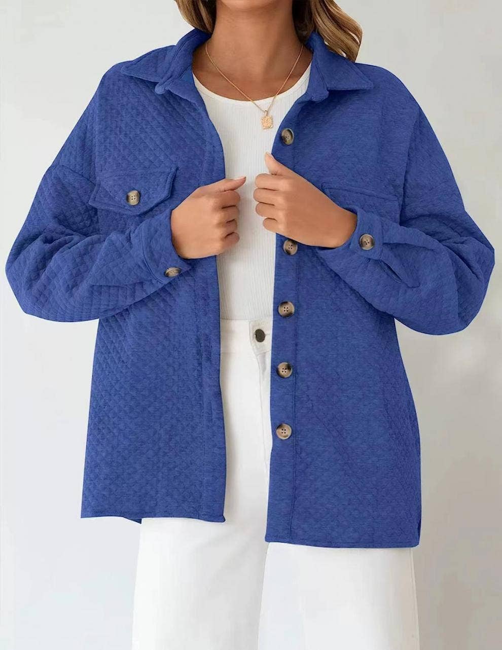 LIGHT CASUAL SOLID COLOR COAT WITH DIAMOND POCKET