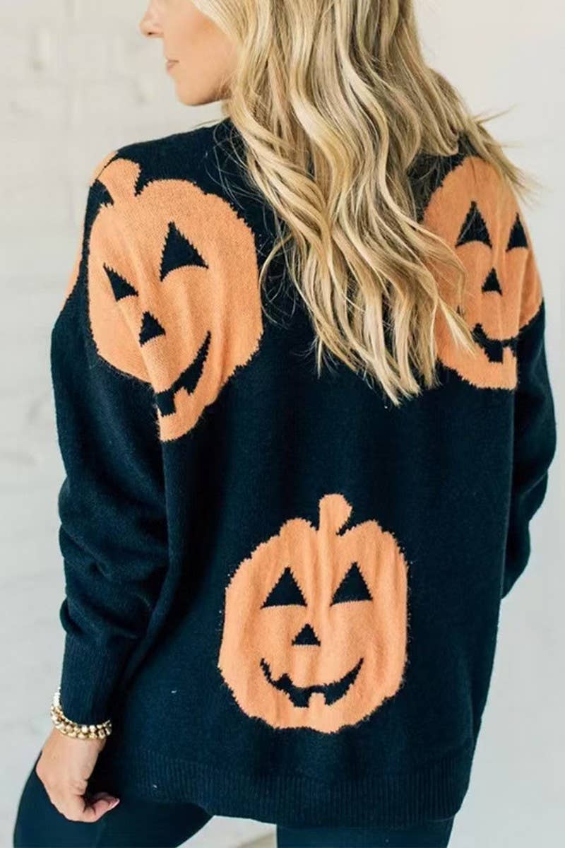 CWOSWL07655_HALLOWEEN PUMPKIN PRINT PULLOVER SWEATER