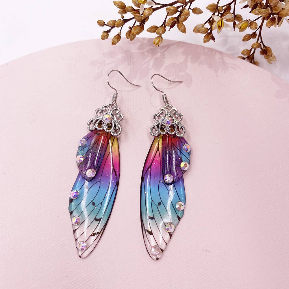 Elegant long earrings with cicada wing wings