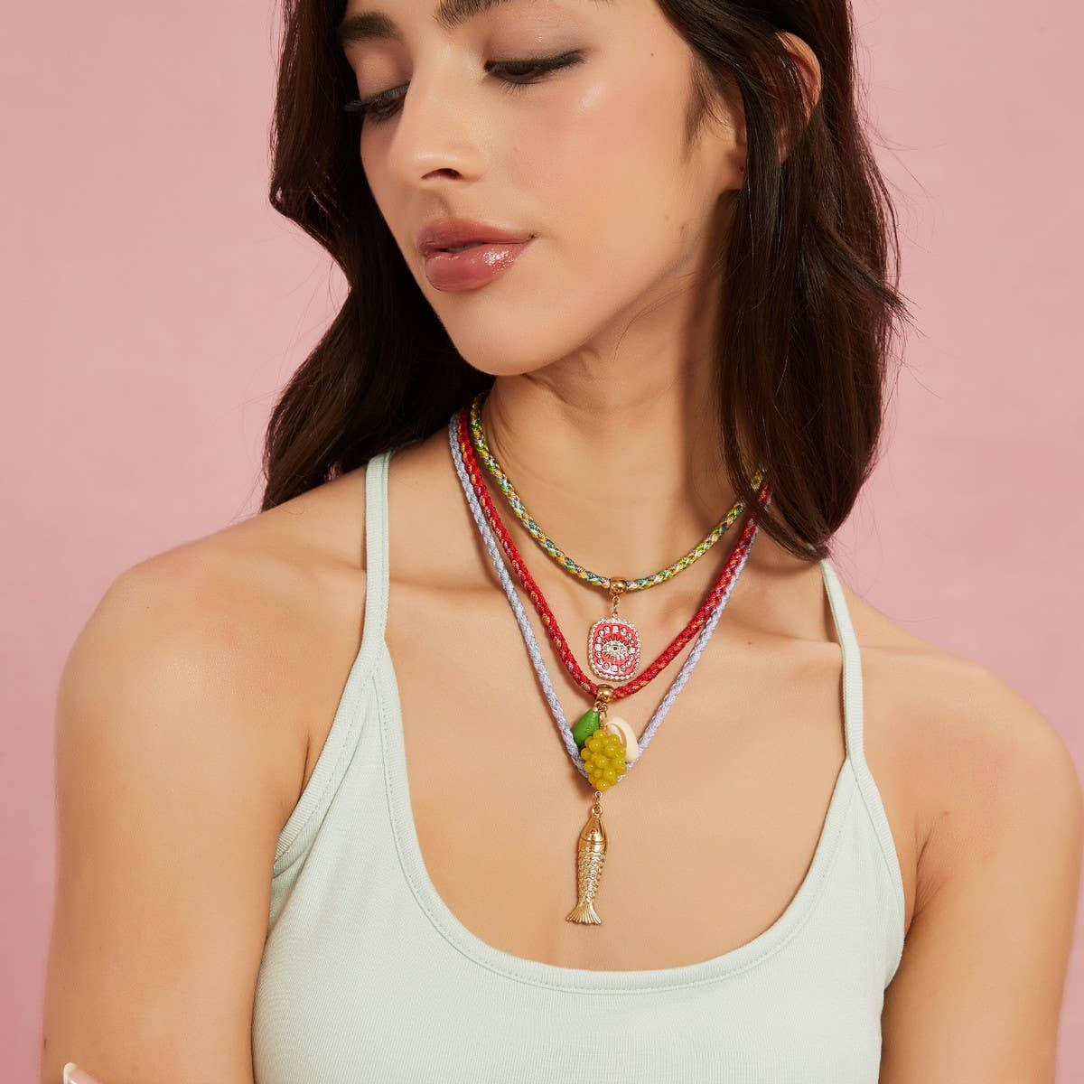 Colorful Handmade Rope Necklace with Pendant