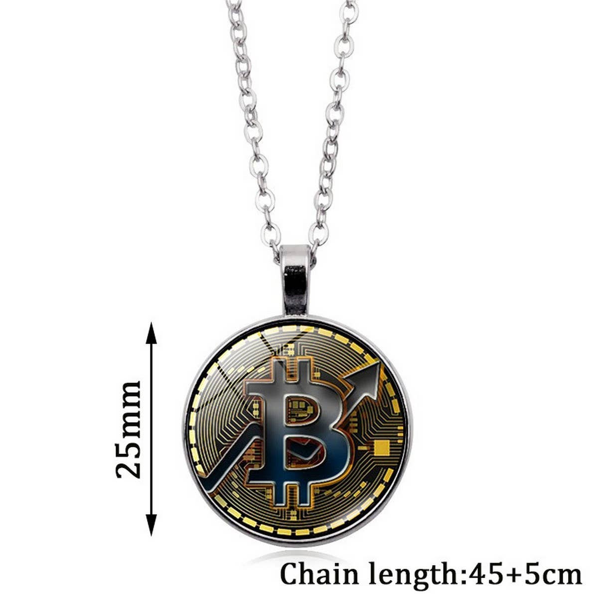 GOLD COIN BITCOIN TIME GEMSTONE PENDANT NECKLACE