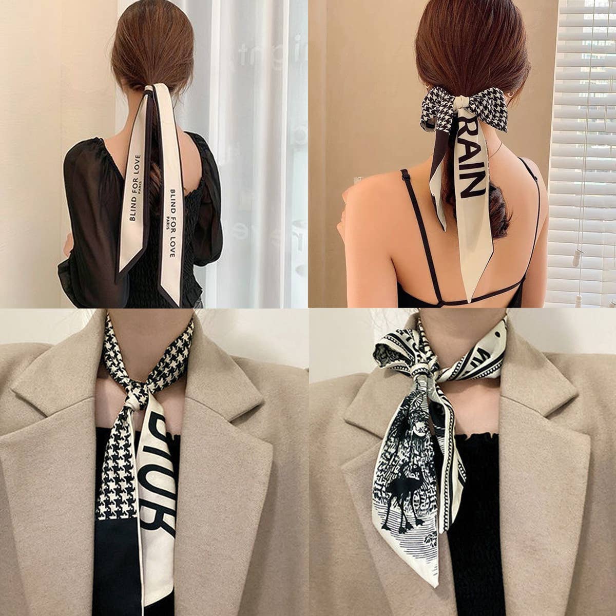 Chic Bowknot Letter Print Skinny Scarf Ribbon_CWASC0099