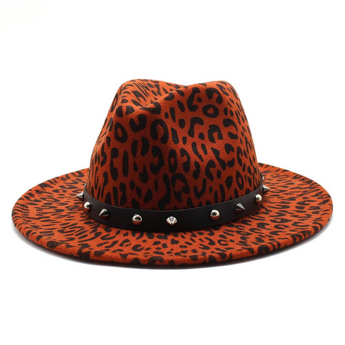 LEOPARD PRINT HAT JAZZ HAT RIVET WIDE BRIM HAT_CWAH2572