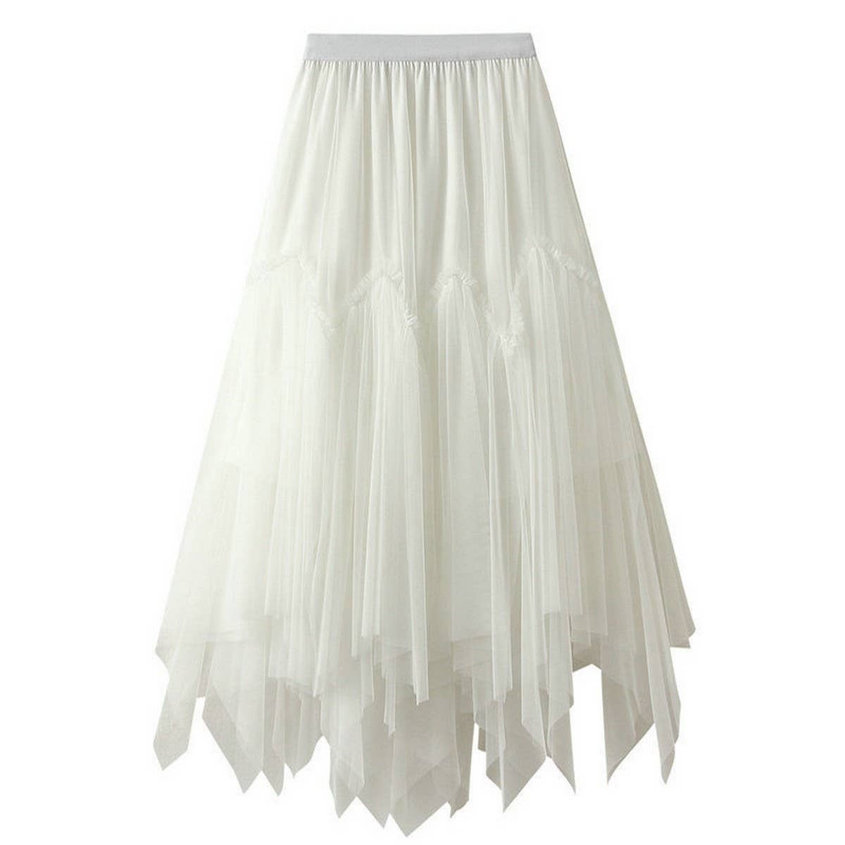 Irregular Pleated Tulle Midi Skirt with Volume