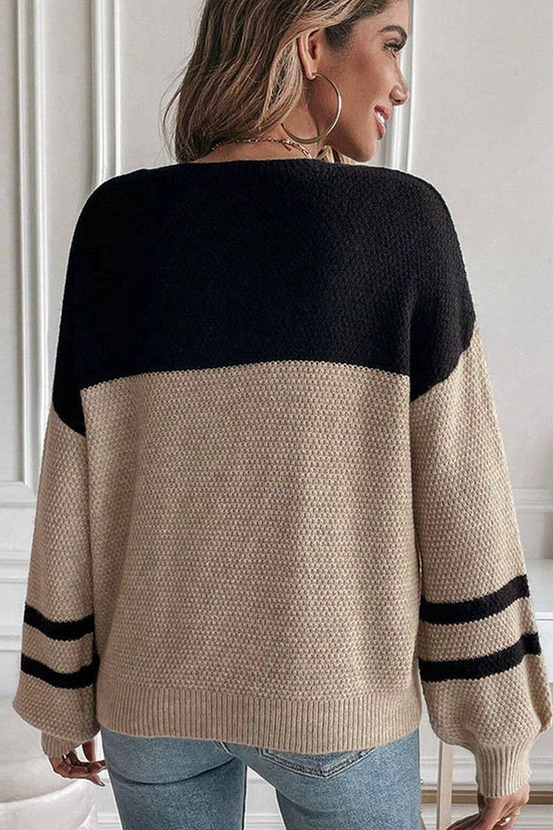 CWOSWL07351_COLORBLOCK CREWNECK KNIT PULLOVER SWEATER