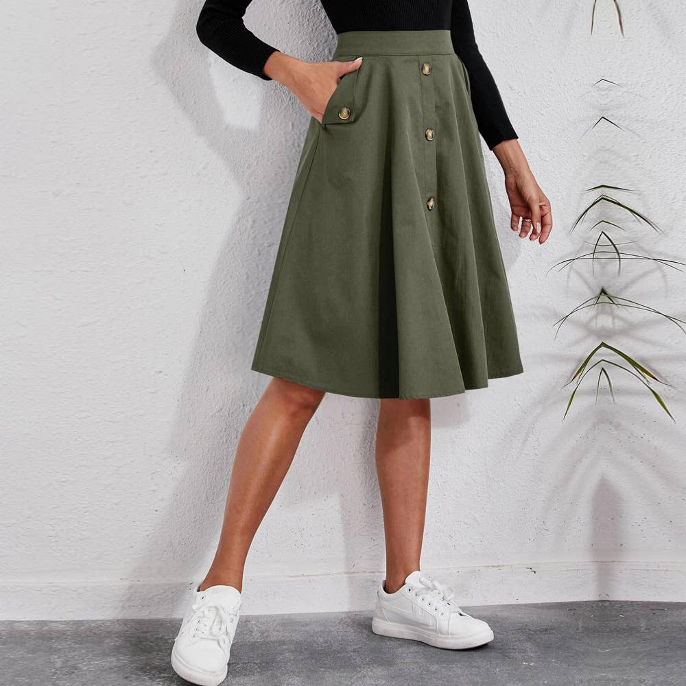 ELEGANT UMBRELLA SKIRT WITH FRENCH POCKET WAIST