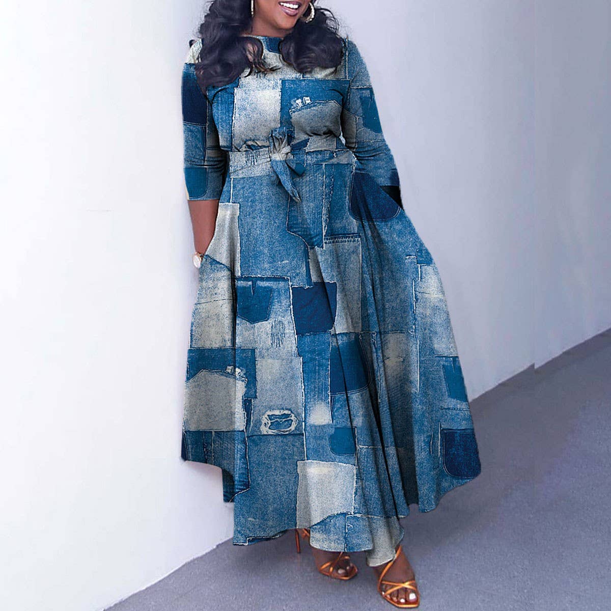 FASHIONABLE LACE-UP PRINTED OVERSIZED DRESS