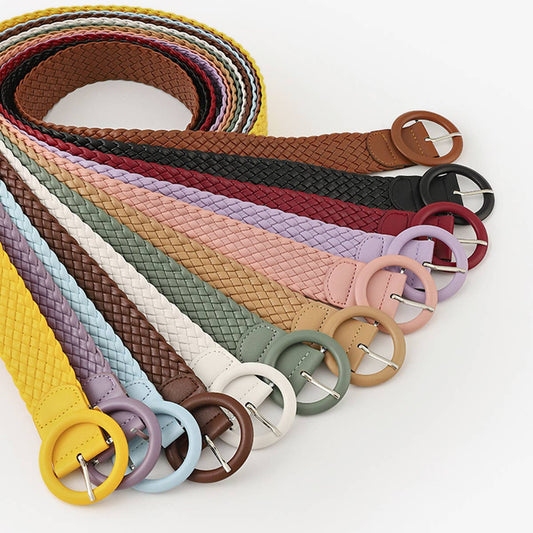 ROUND BUCKLE WOVEN BELT_CWABE0112