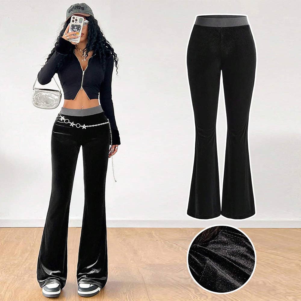 SIMPLE HIGH WAIST ELASTIC WAIST WIDE LEG PANTS