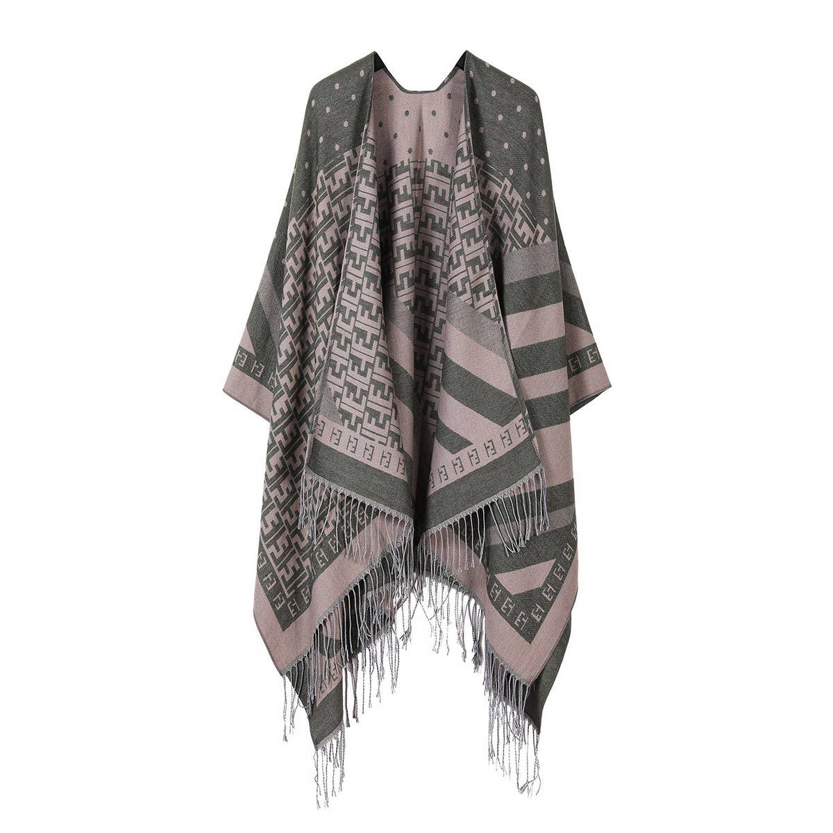 SHAWL FAUX CASHMERE CAPE FRINGED CAPE