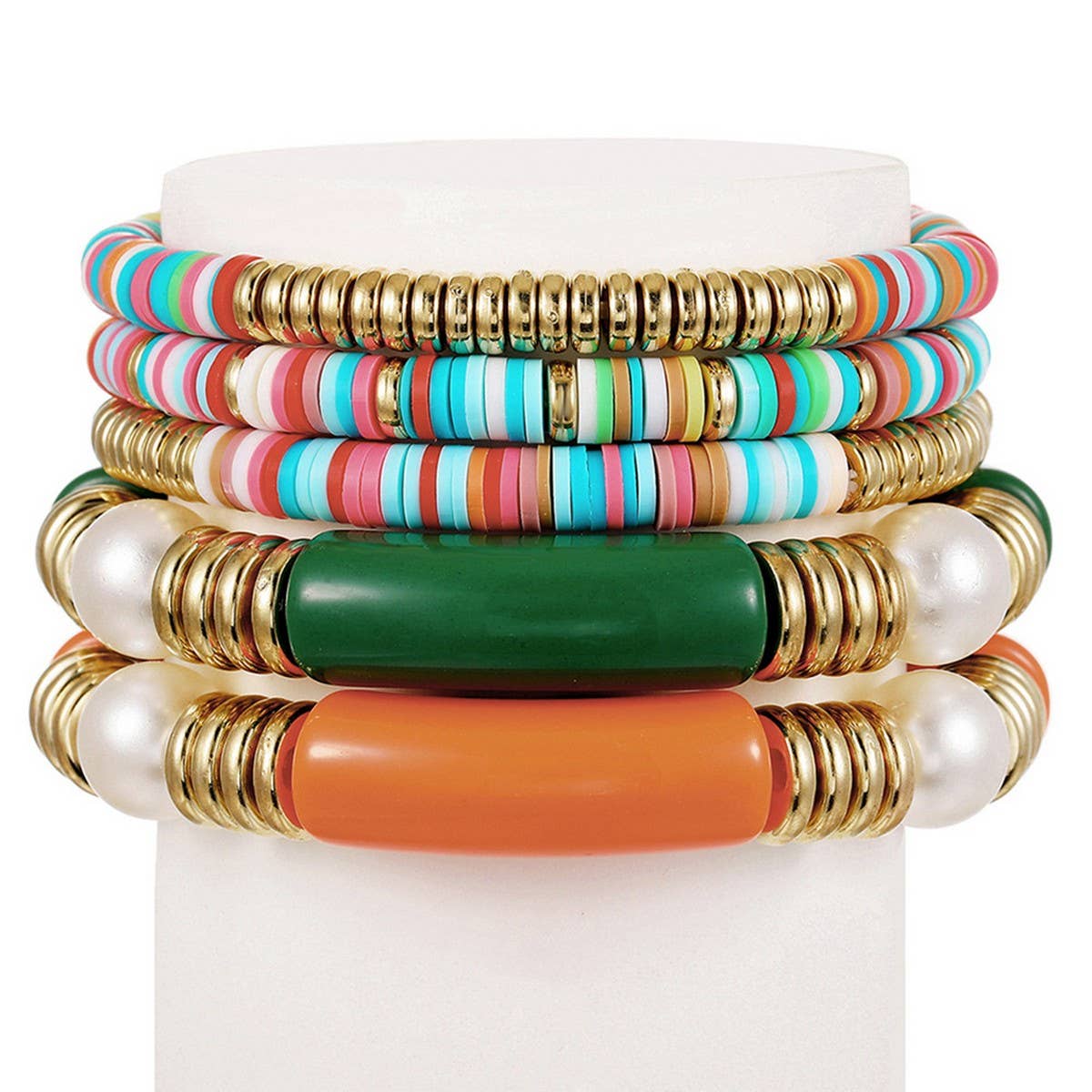 ETHNIC STYLE COLORFUL SOFT CLAY ACRYLIC BRACELETSET