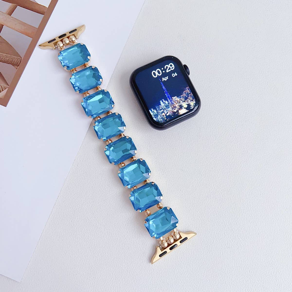 APPLE WATCH 9 RHINESTONE WHITE STONE ELASTIC STRAP_CWASC1561