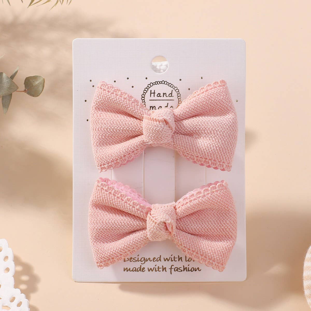 Baby Pink Plaid Lace Bow Hair Clip Set_CWAHA6705