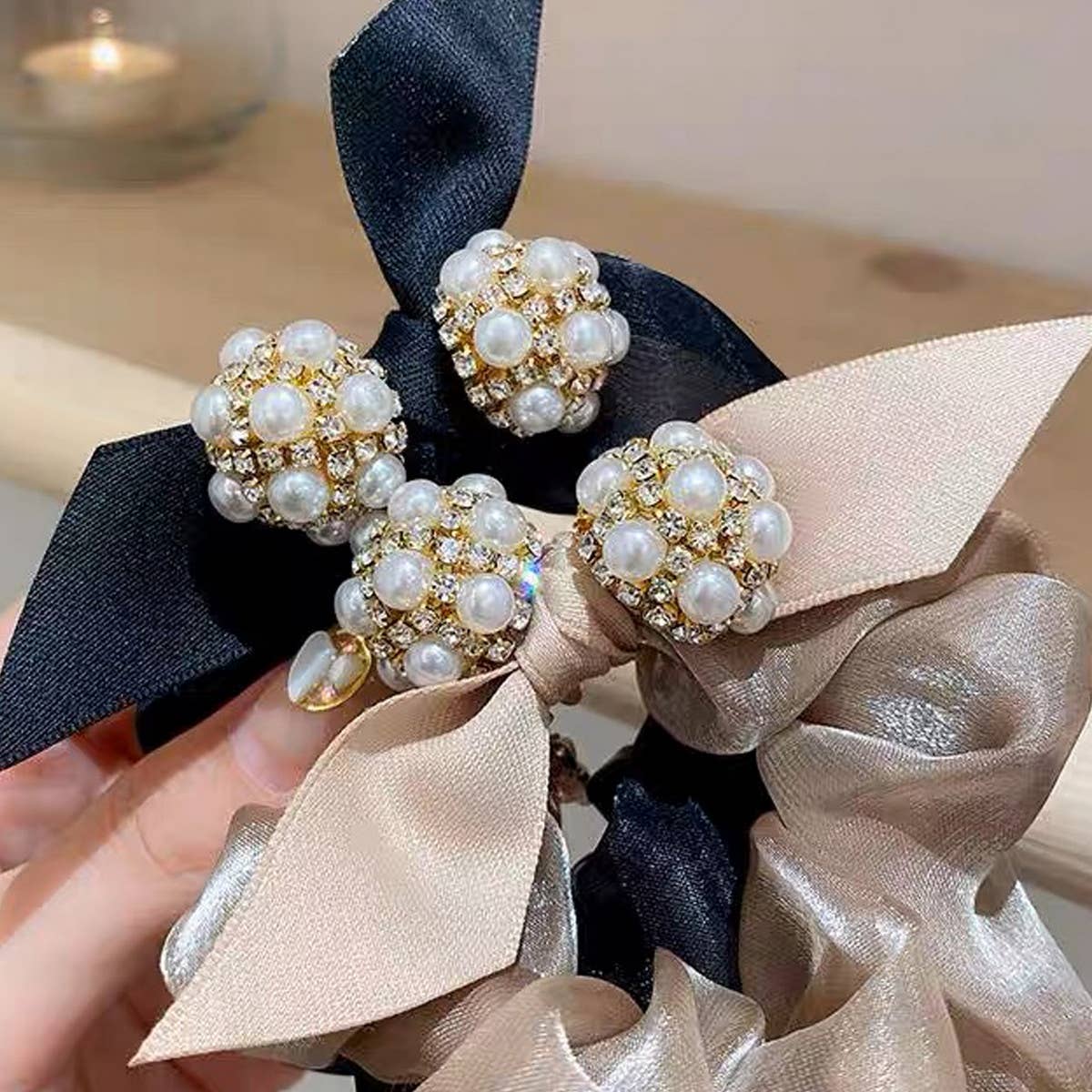 FASHION RHINESTONE PEARL BOW HAIR TIES_CWAHA0505