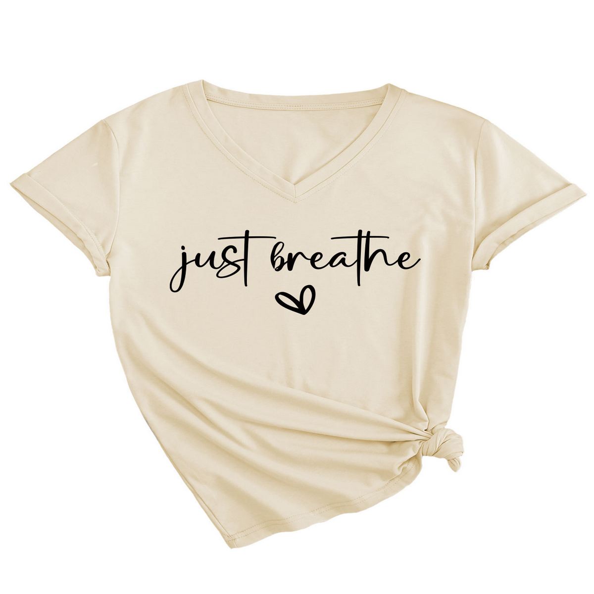 Cute Heart Letter Print V-Neck Tee for Women