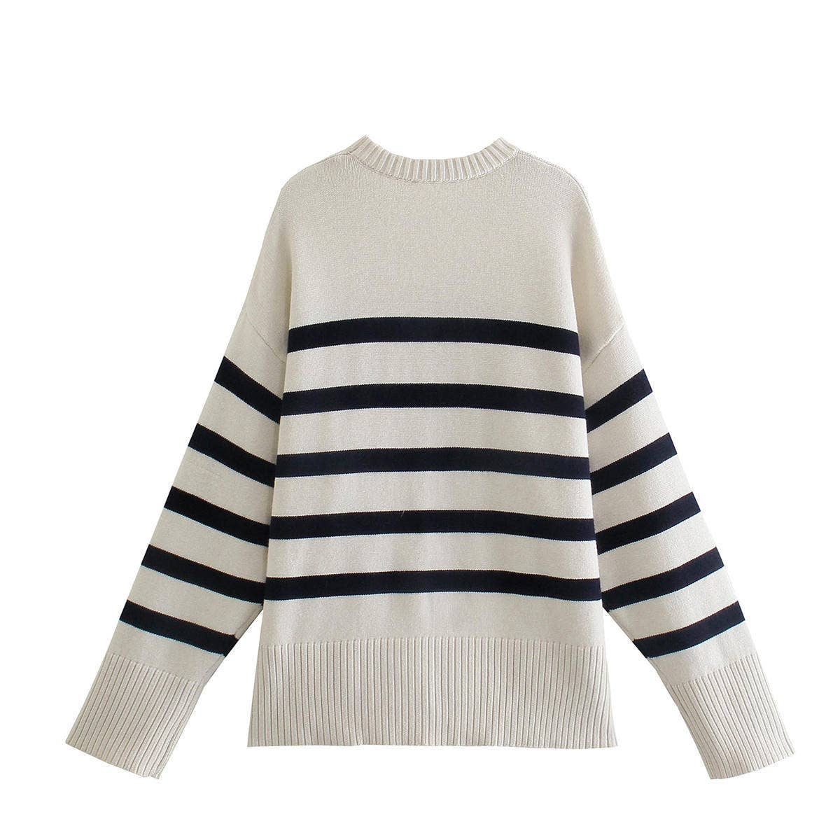 Striped long-sleeved round-neck knitted sweater