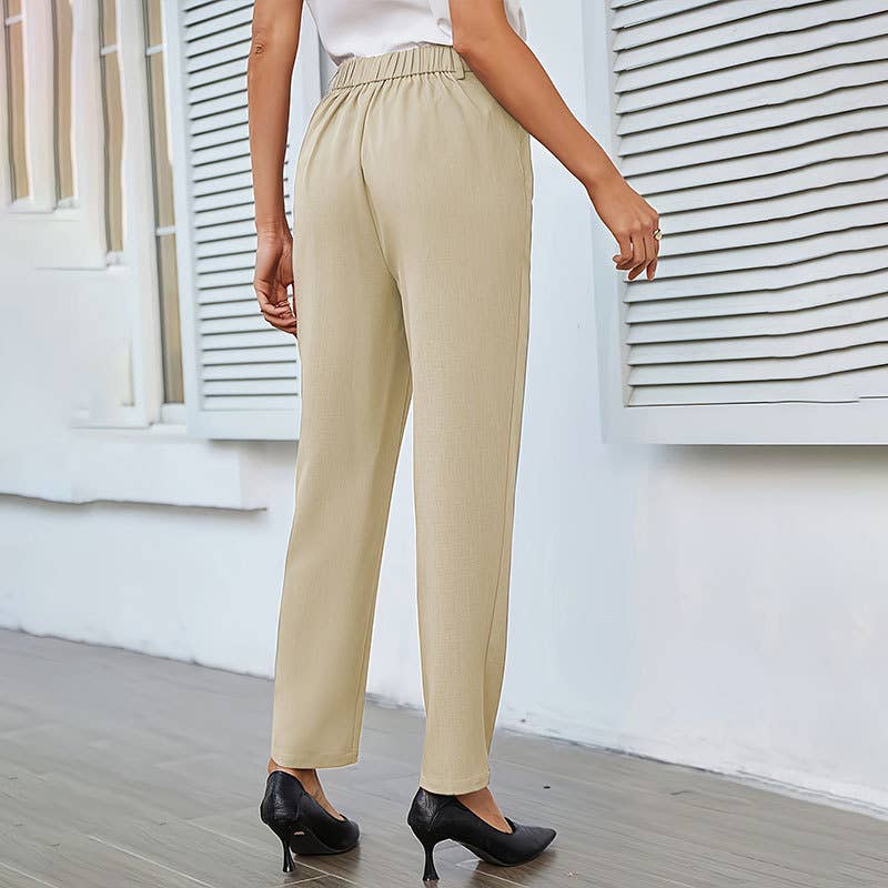 Woven elastic-waisted anti-wrinkle suit pants