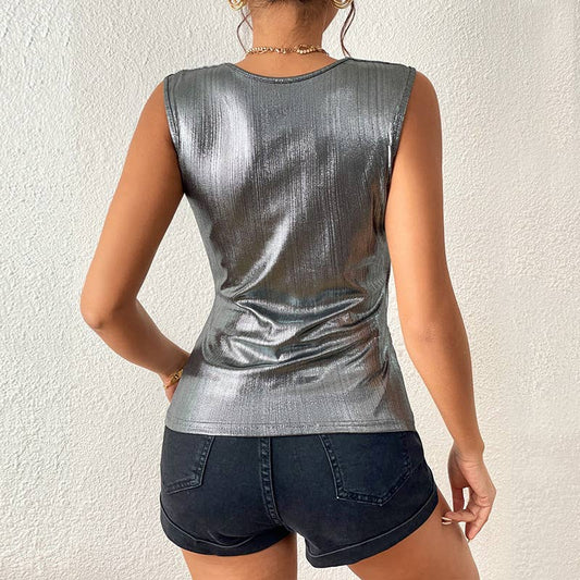 STYLISH SEXY V-NECK SOLID COLOR SLEEVELESS TOP