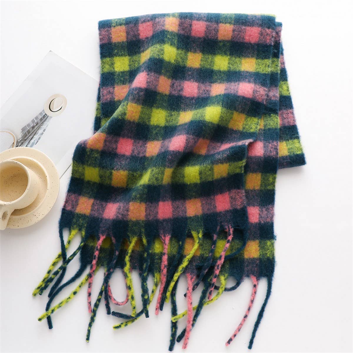 Plaid Winter Scarf ??Thick Soft Long Tassel Wrap_CWASC0983