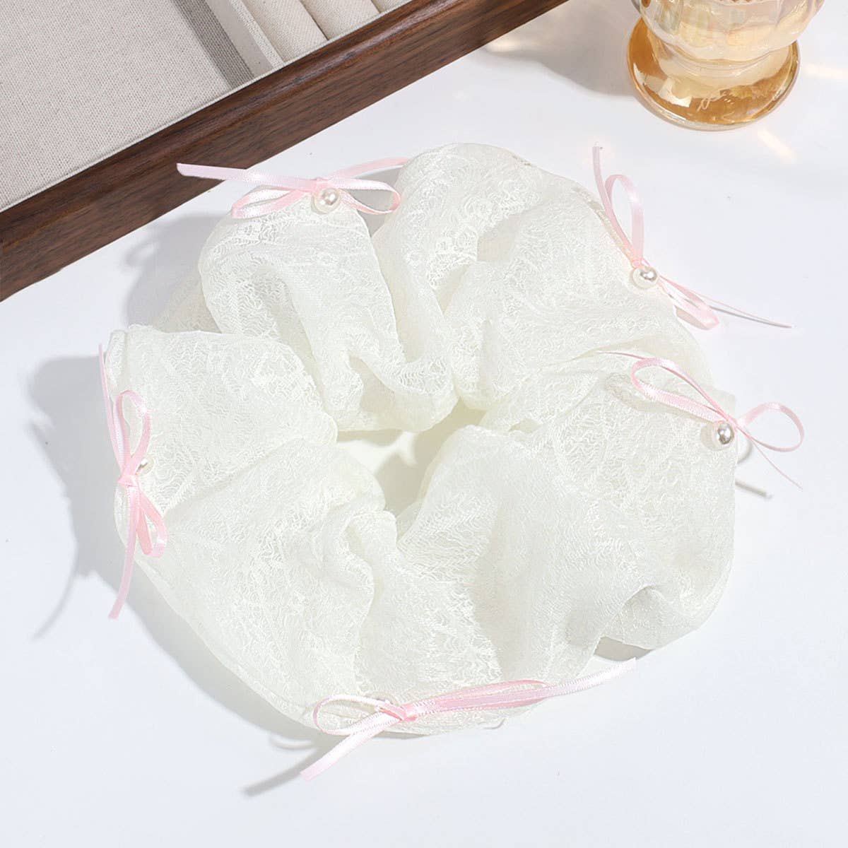 SIMPLE PEARL BOW FABRIC HAIR ROPE_CWAHA2207