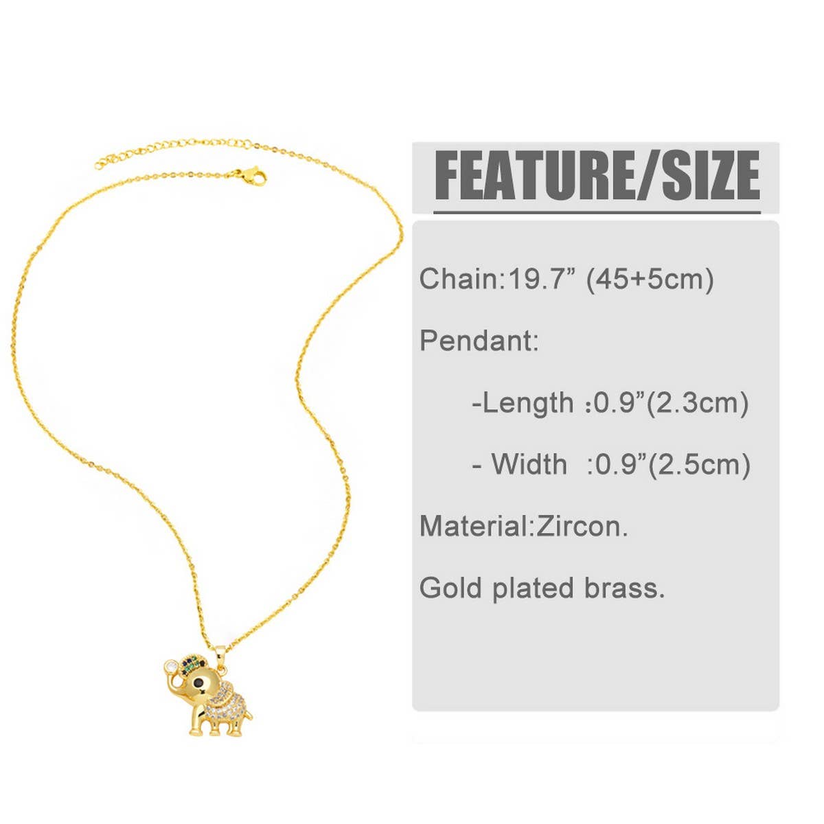 ELEPHANT GOLD PLATEDPENDANT NECKLACE INLAID ZIRCON