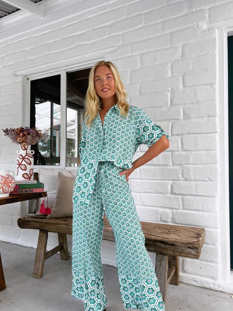 Ethnic style printed straight-leg spring suit