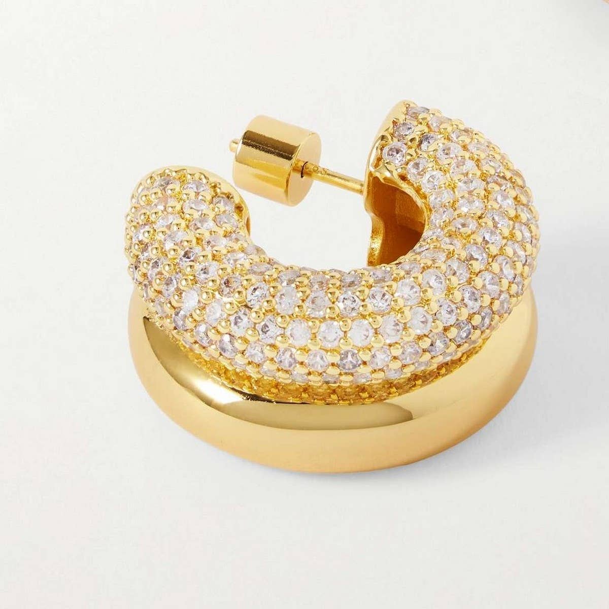 Elegant Double Hoop C-Shaped Zircon Stud Earrings