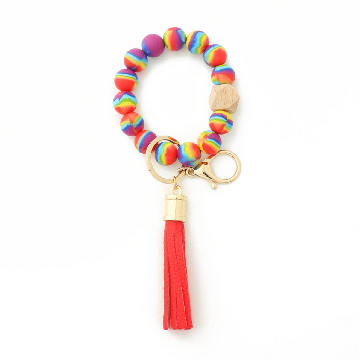 Colorful Silicone Bead Bracelet with Wood Keychain_CWAB5103