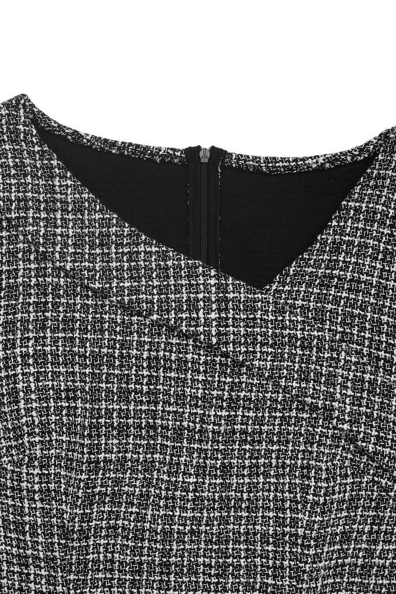 CWDSD6356_LONG SLEEVE IRREGULAR RUFFLE TWEED DRESS