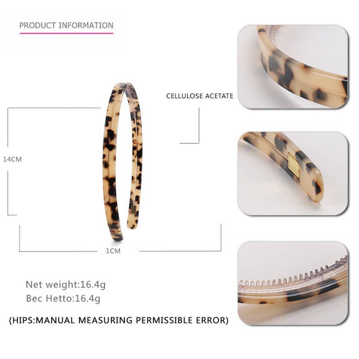 SIMPLE 1CM NARROW ACETATE HAIRBAND HAIRPIN