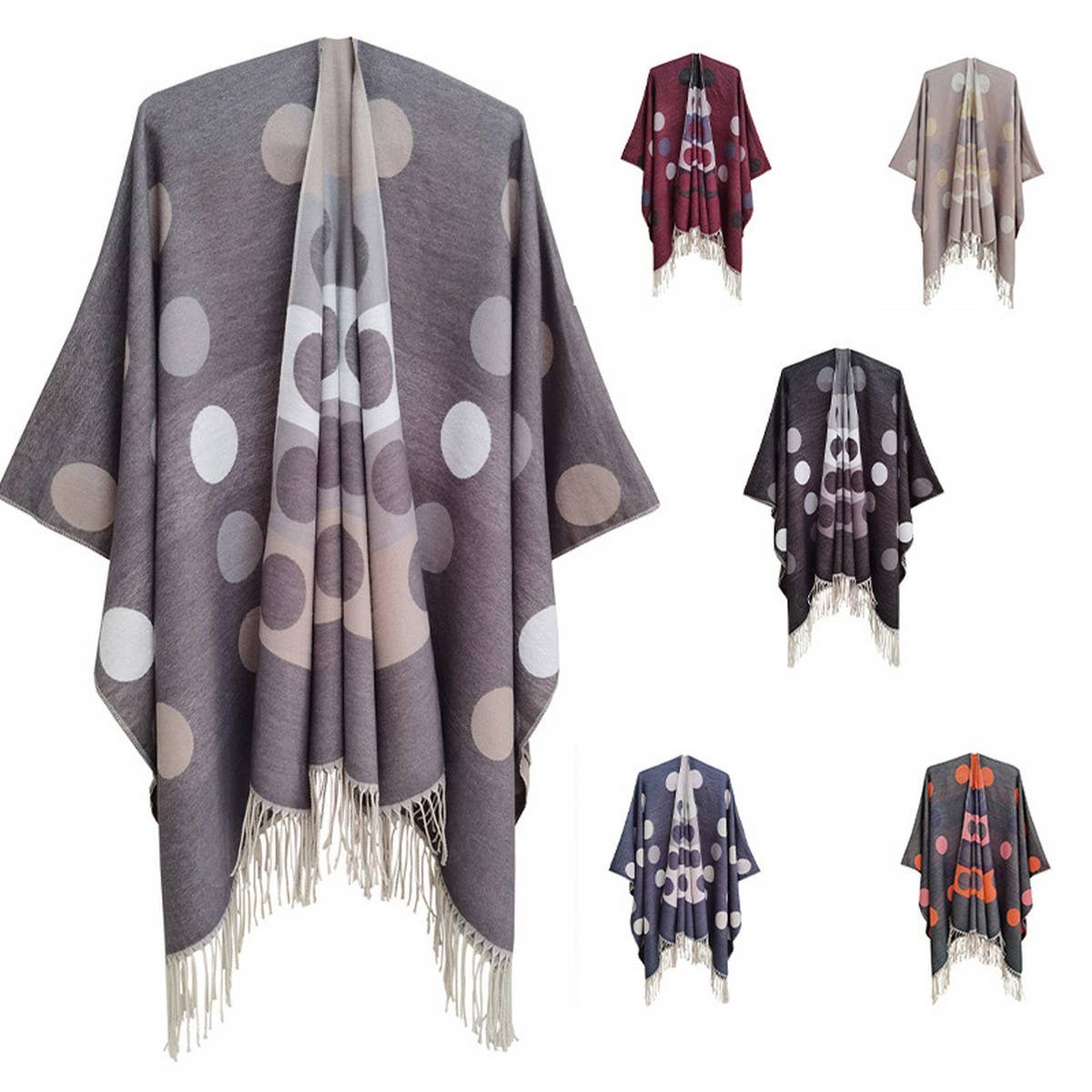 CIRCULAR PATTERN TASSEL SPLIT SHAWL CLOAK