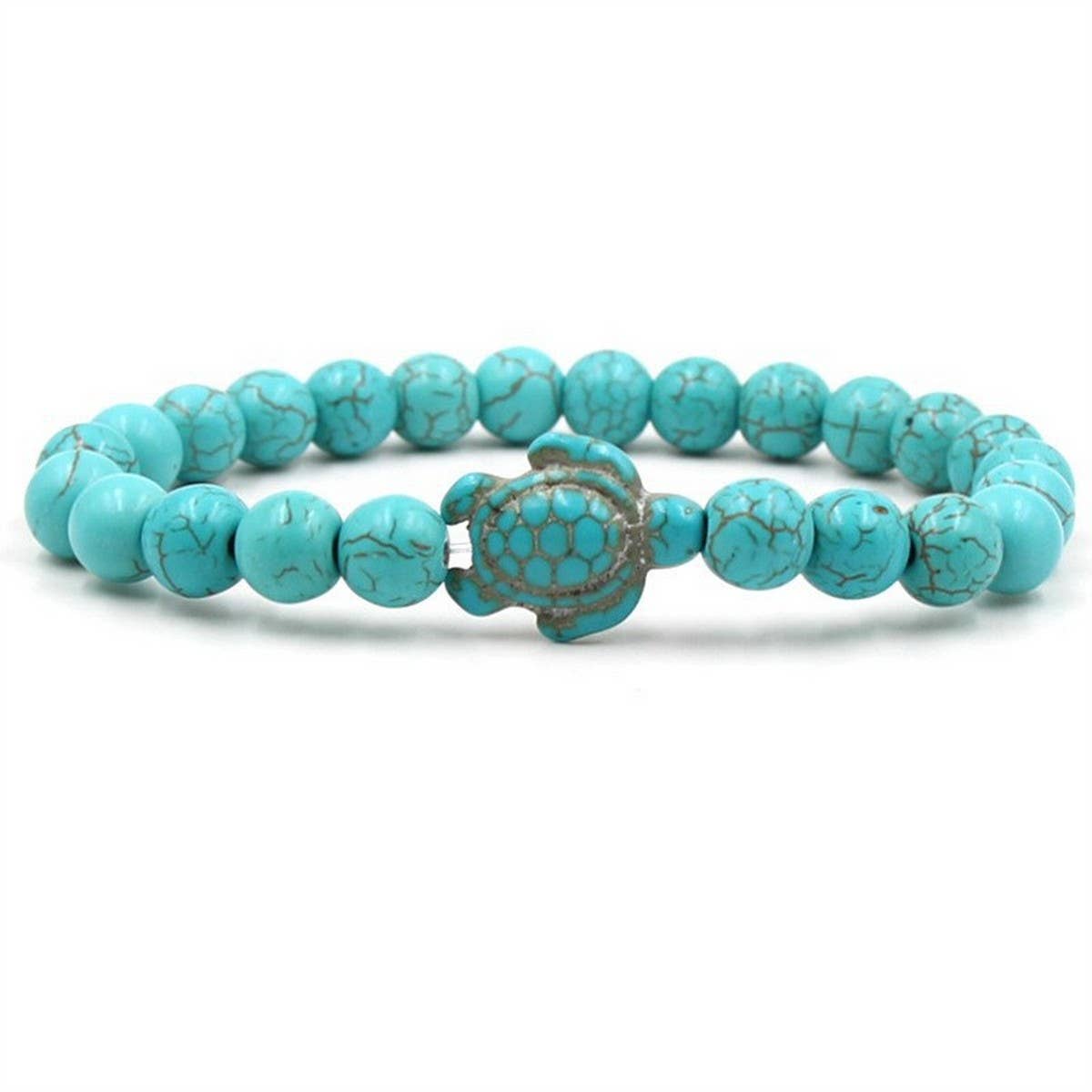 CWAJE3879_BEACH TURQUOISE TURTLE BEADED SIMPLE BRACELET
