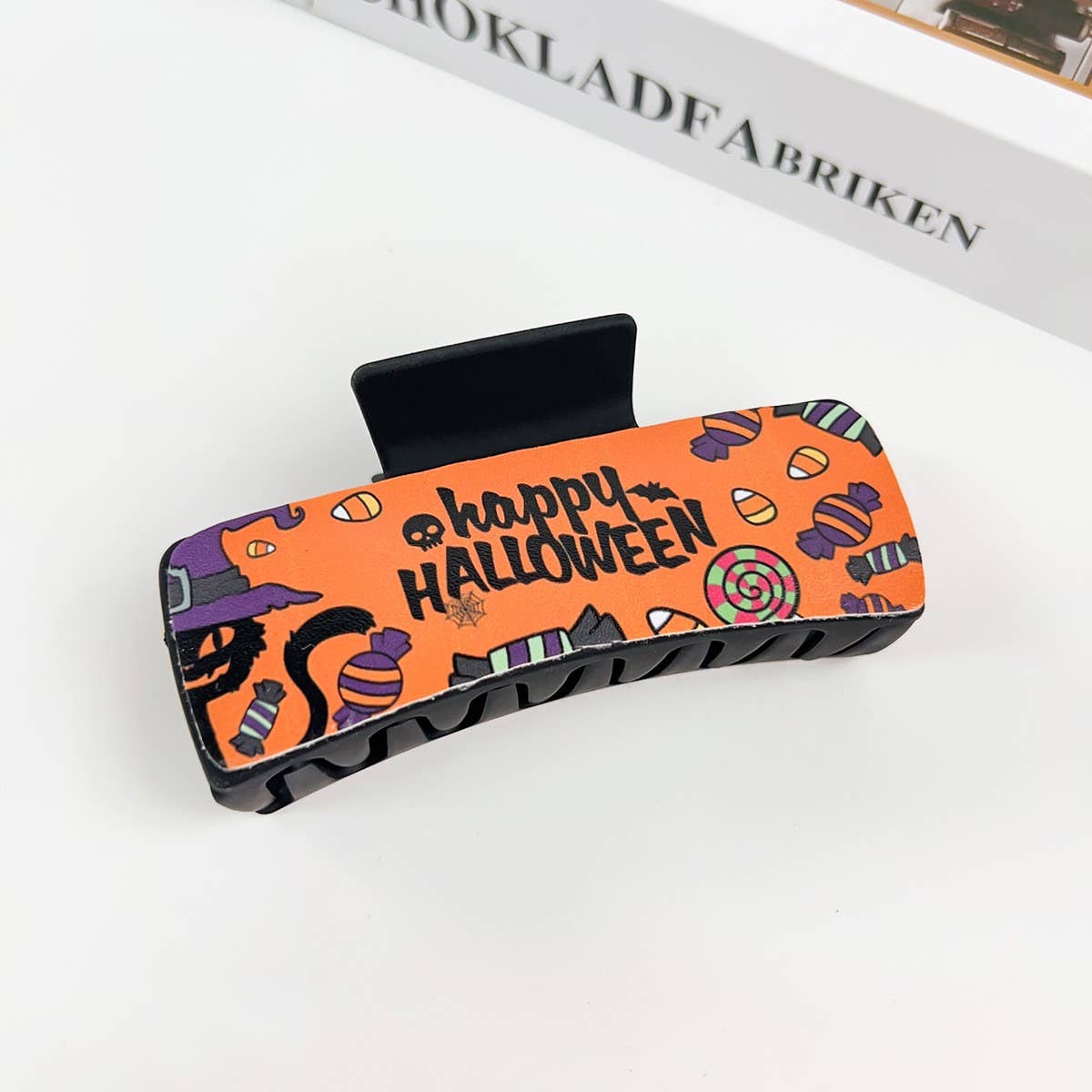 Gothic Halloween Claw Clip, Pumpkin & Ghost Design_CWAHA1443