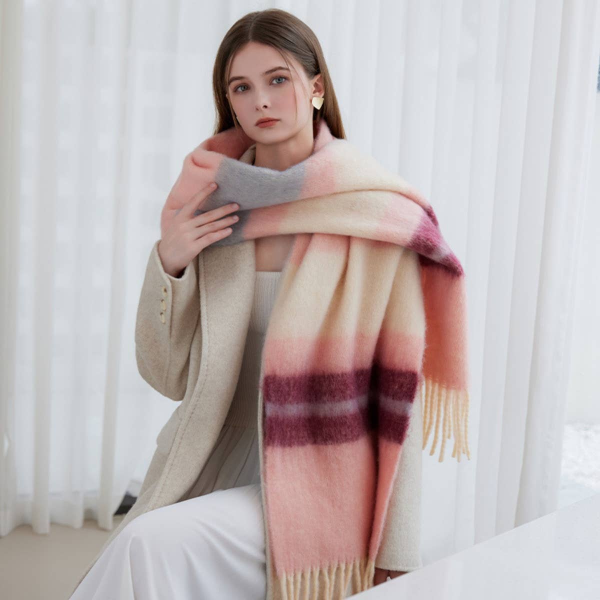 CWASC1575_WINTER PREMIUM THERMAL STRIPED SCARF BIB