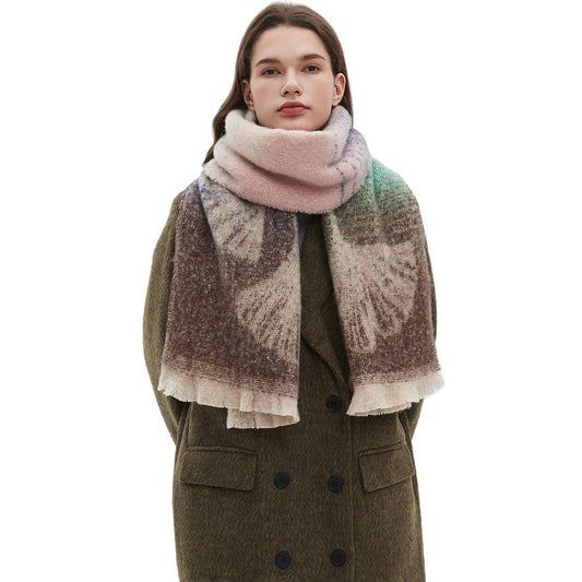 Ginkgo Jacquard Scarf ? Loop Yarn Fringe Winter