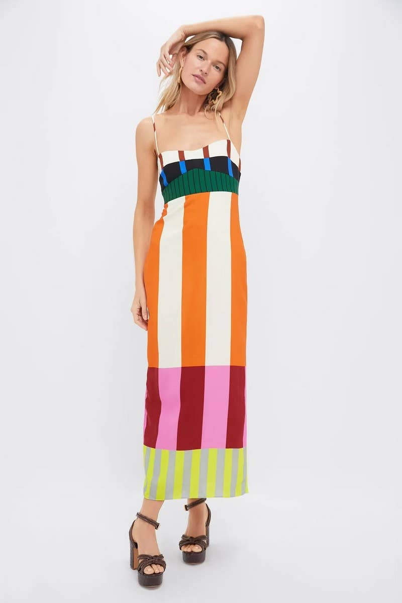 CWDMD6031_STRIPED COLORBLOCK SLIM FIT SLIT CAMI DRESS