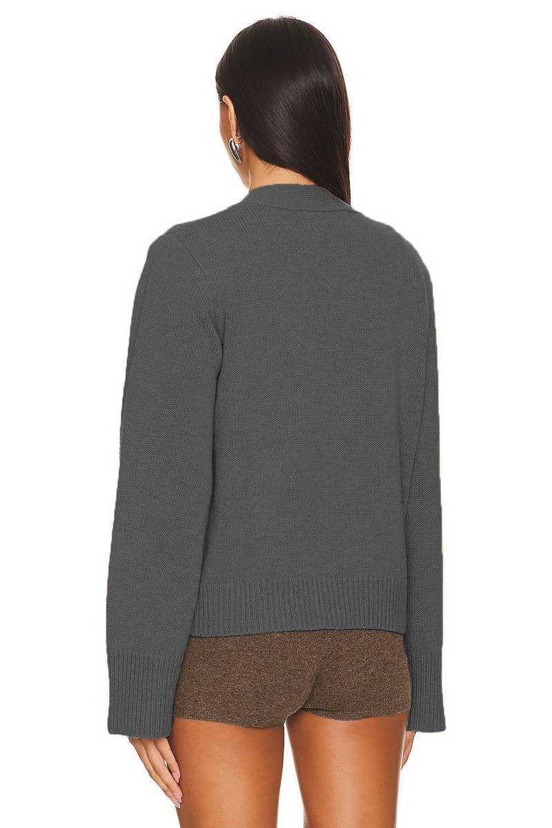 CWOCAL1611_SOLID COLOR V-NECK KNITTED CARDIGAN COATS