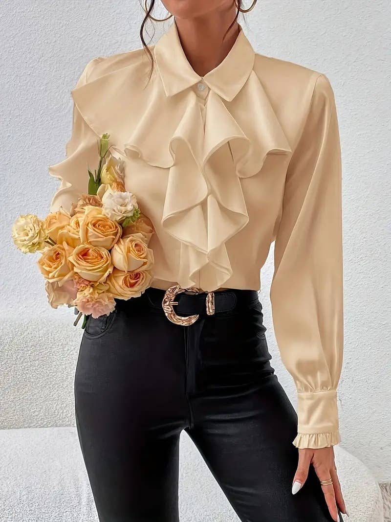 FASHION DESIGN RUFFLED LAYER EMBELLISHED SHIRT