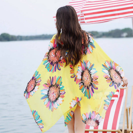 SUNFLOWER PRINT FRONT OPEN KIMONO FOR SUMMER
