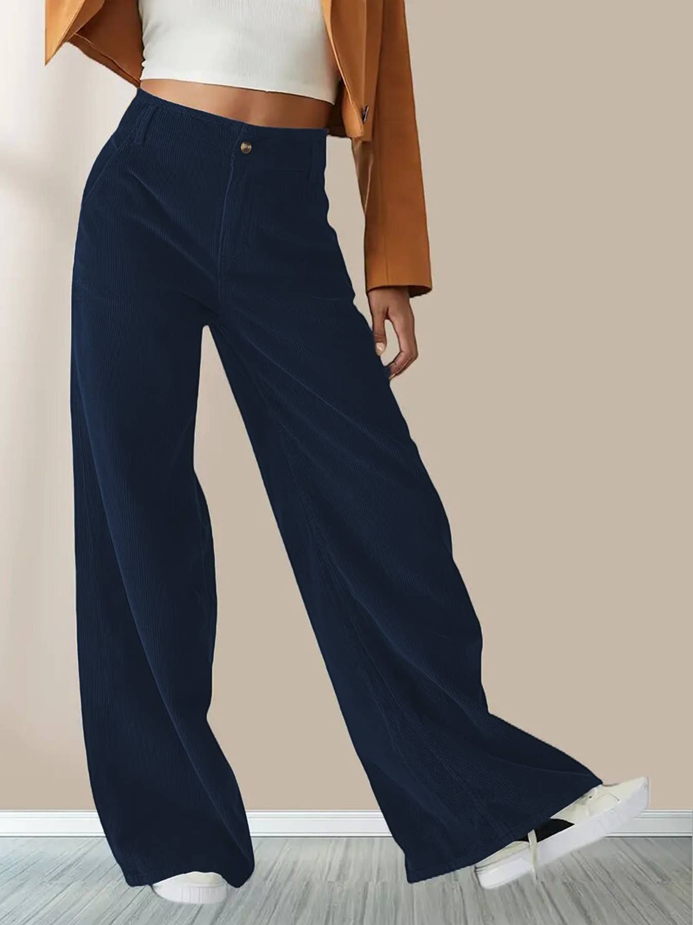 SLIM SLIM CASUAL STRAIGHT PANTS WITH HIGH WAIST
