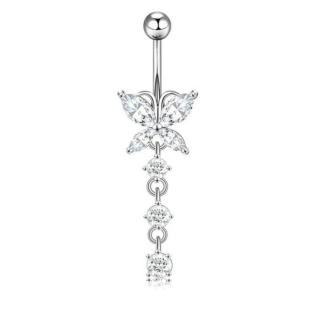 Heart & Butterfly CZ Belly Ring ? Body Jewelry