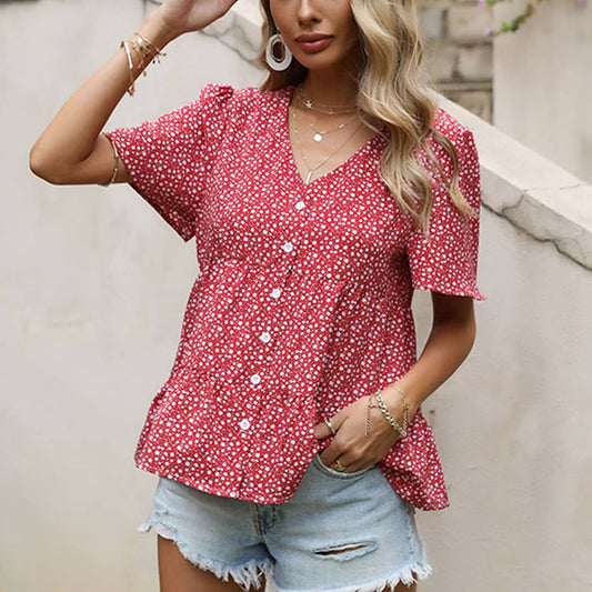 Short sleeve ruffled floral shirt