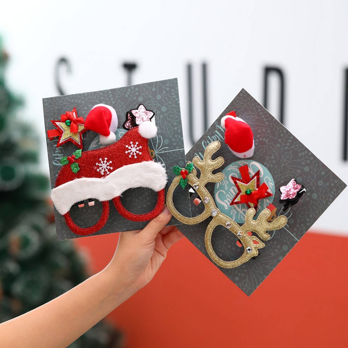 Christmas Hair Clip & Glasses Set, Kids Gift 4pcs