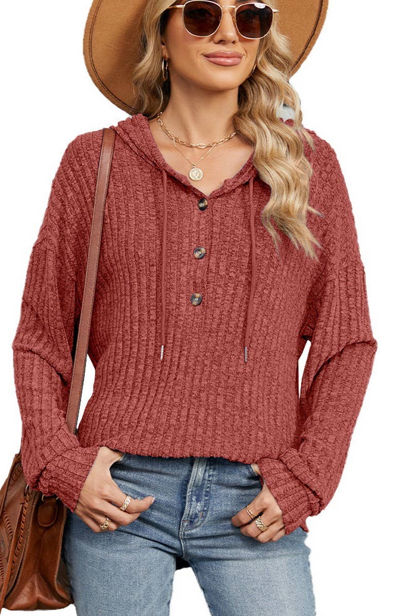 CWOHOL1093_SOLID COLOR HOODED BUTTON LOOSE SWEATSHIRT