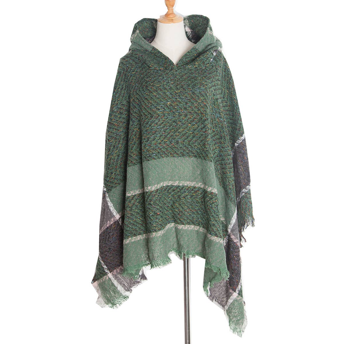 WOMEN HERRINGBONE PATTERN HOODED SHAWL