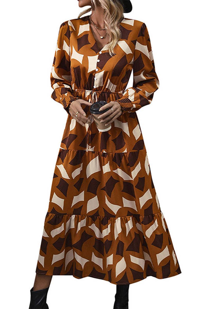 CWDMD4442_AUTUMN IRREGULAR PATTERN PRINT DRESS