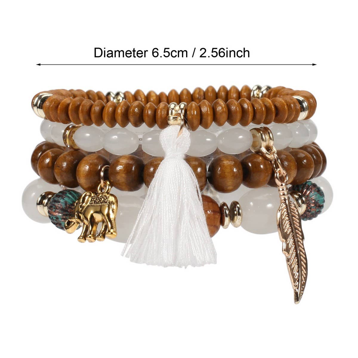 CWAJE05686_BOHO ELEPHANT LEAF TASSEL WOODEN BEADED BRACELET