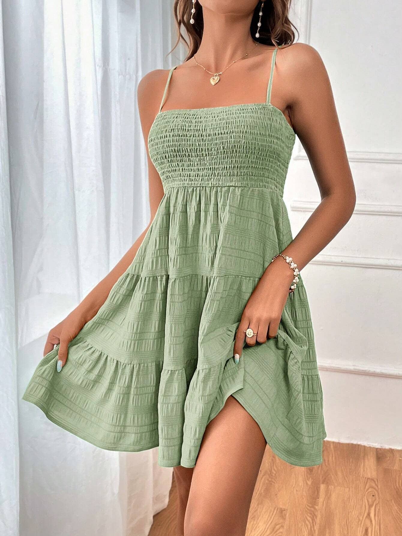 Solid-color textured one-shoulder strappy dress