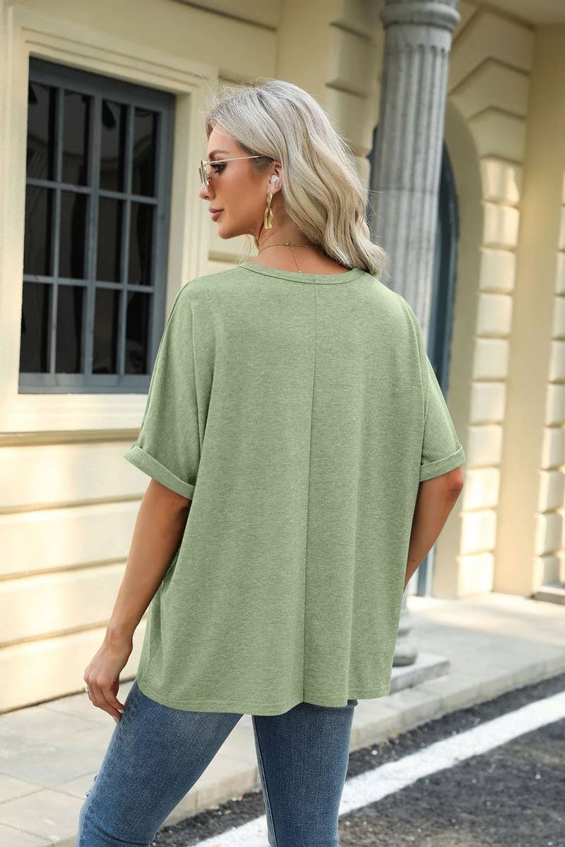ROUND NECK SOLID COLOR SHORT SLEEVE LOOSE T SHIRT_CWTSTS0280
