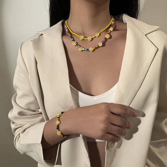COLD GEOMETRIC COLOR SMILEY FACE NECKLACE